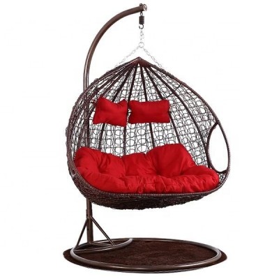 Bedroom rattan wicker cane hanging egg swing chair with stand two seats factory direct supply